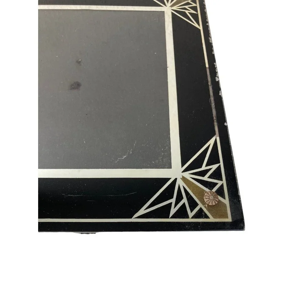*Antique Art Deco Reversed Painted Glass Balck Silver Gold Picture Frame 8X10